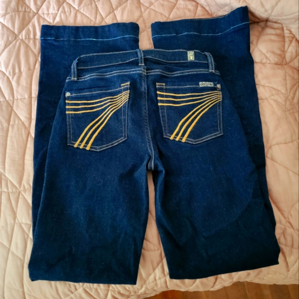 7 For All Mankind Dark Blue Jeans with Yellow Stitching
